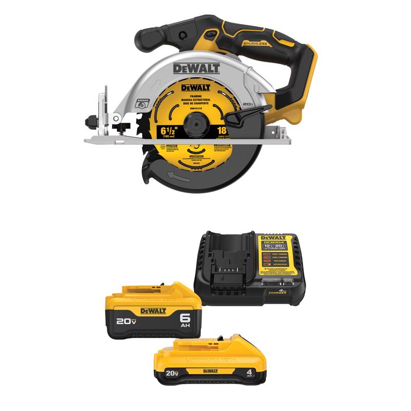 DEWALT 20V MAX* XR 6-1/2 in. Circular Saw with 20V MAX* 4 Ah and 6 Ah Battery & Charger Kit