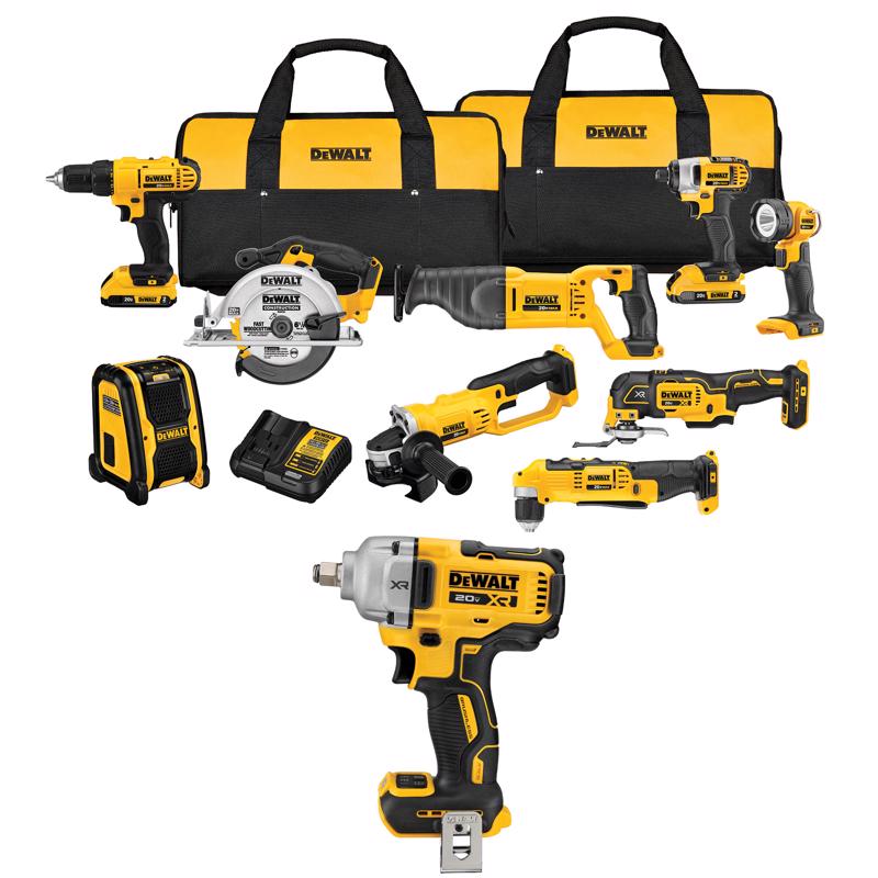 DEWALT 20V MAX*9-Tool Combo Kit with DEWALT 20V MAX* XR 1/2 in. Mid-Range Impact Wrench