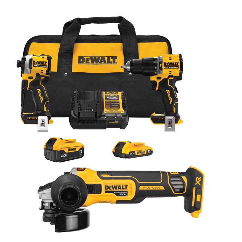 DEWALT 20V MAX 2-Tool Hammer Drill/Impact Combo with DEWALT 20V MAX XR 4.5 in.Small Angle Grinder