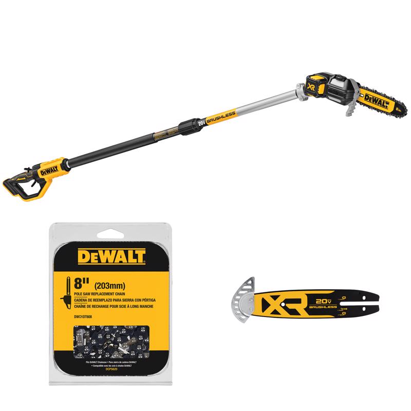 DEWALT 20V MAX* XR Brushless Cordless Pole Saw with 8" Replacement Chain and 8" Replacement Bar