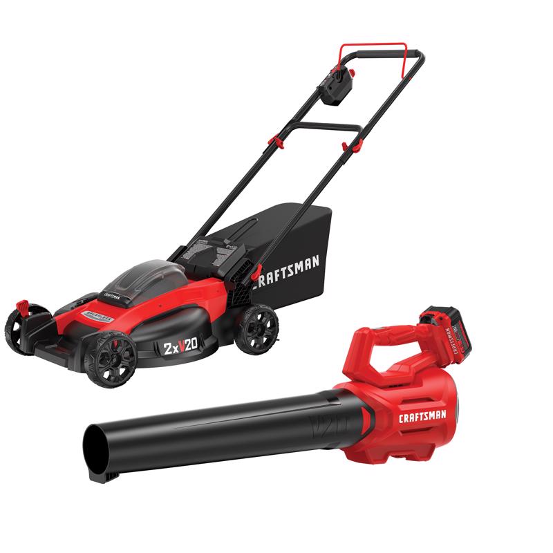 CRAFTSMAN V20* 2x20V MAX* 20-in. Push Mower with CRAFTSMAN V20* Cordless Axial Leaf Blower Kit