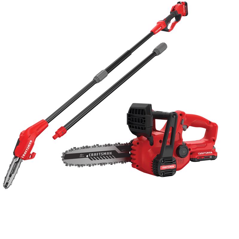 CRAFTSMAN V20* 10-Inch Cordless Chainsaw Kit with V20* Cordless 8-Inch Pole Chainsaw Kit