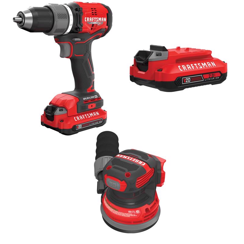CRAFTSMAN V20 BRUSHLESS RP Drill/Driver Kit with V20 2.0 Ah Battery with V20 5-Inch Orbit Sander