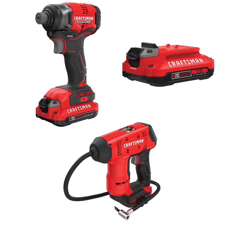 CRAFTSMAN V20 BRUSHLESS RP Impact Driver Kit with V20 2.0 Ah Battery withV20 Inflator