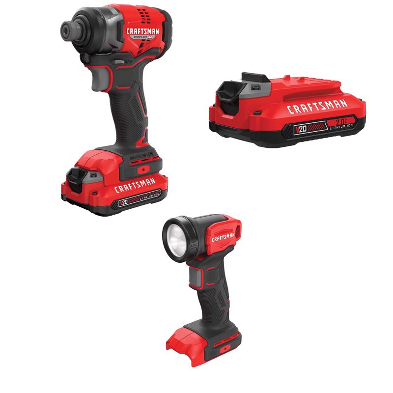 CRAFTSMAN V20 BRUSHLESS RP Impact Driver Kit with V20 2.0 Ah Battery with V20 Work Light