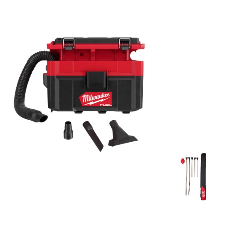 M18 FUEL Packout 2.5 Gal Vac w Long Reach Flexible Micro Hose Set Air Tip
