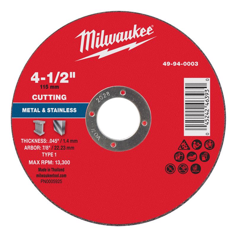 Milwaukee 4-1/2 in. D X 7/8 in. X .045 in. thick Metal Cut-Off Disc 1 pc