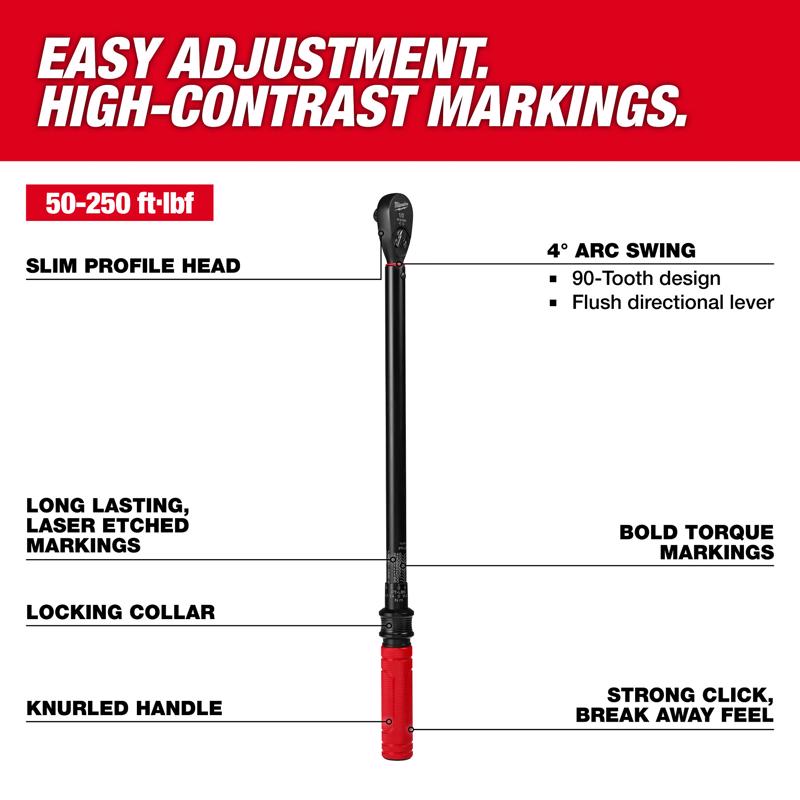 Milwaukee 1/2 in. X 1.3 in. Torque Wrench 23.83 in. L