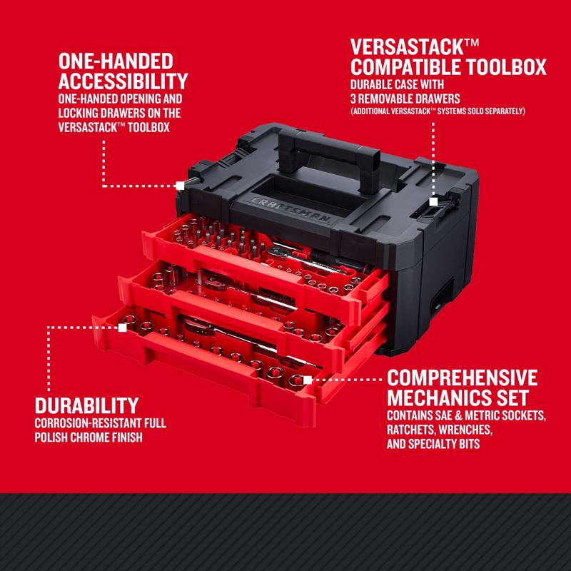 Craftsman Versastack 1/4 & 3/8 & 1/2 in. drive Metric/SAE Mechanic's Tool Set 242 pc