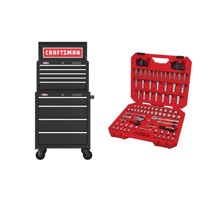 CRAFTSMAN S1000 26-Inch Tool Chest with S1000 27-Inch Tool Cabinet and 105-Piece Mechanics Tool Set