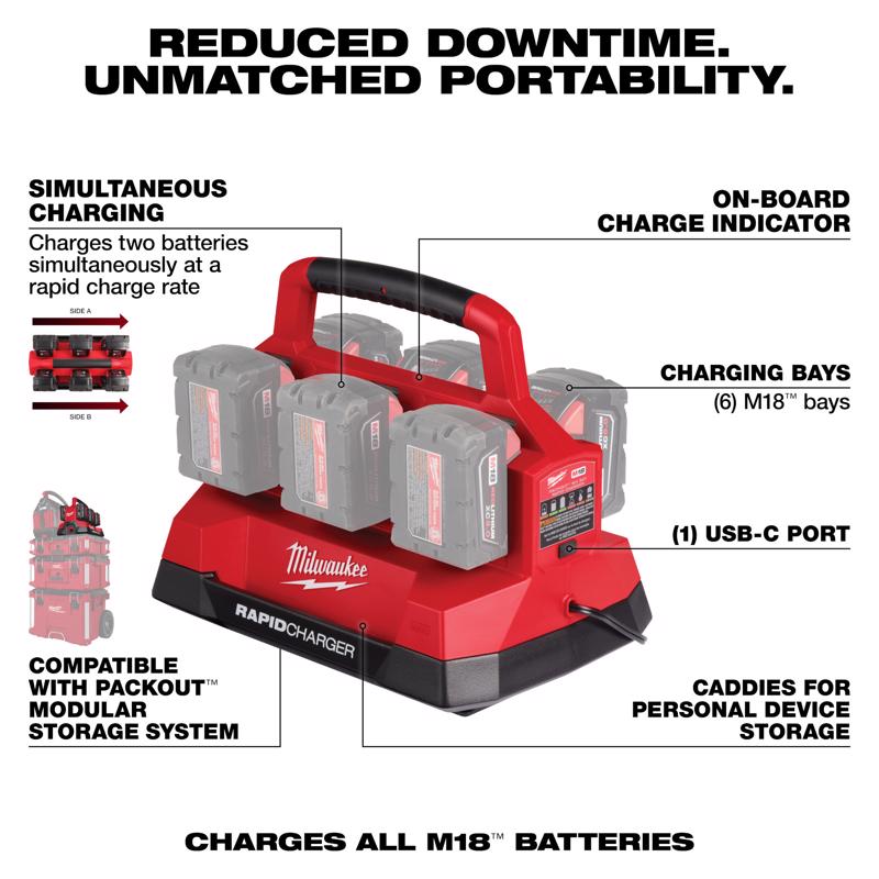 M18 6-Bay PACKOUT Charger w 6Ah Battery 2PK