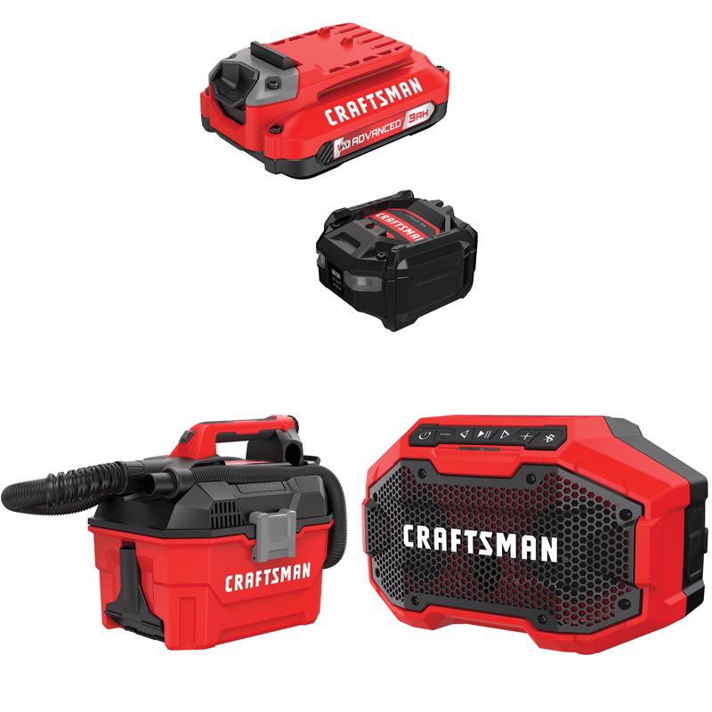 CRAFTSMAN V20 3Ah Advanced Battery Starter with 2Gal Wet/Dry Vac with Bluetooth Speaker