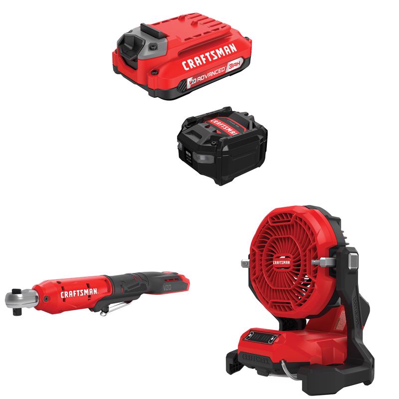 CRAFTSMAN V20 3Ah Advanced Battery Starter with 3/8-in Ratchet with3-Speed Misting Fan