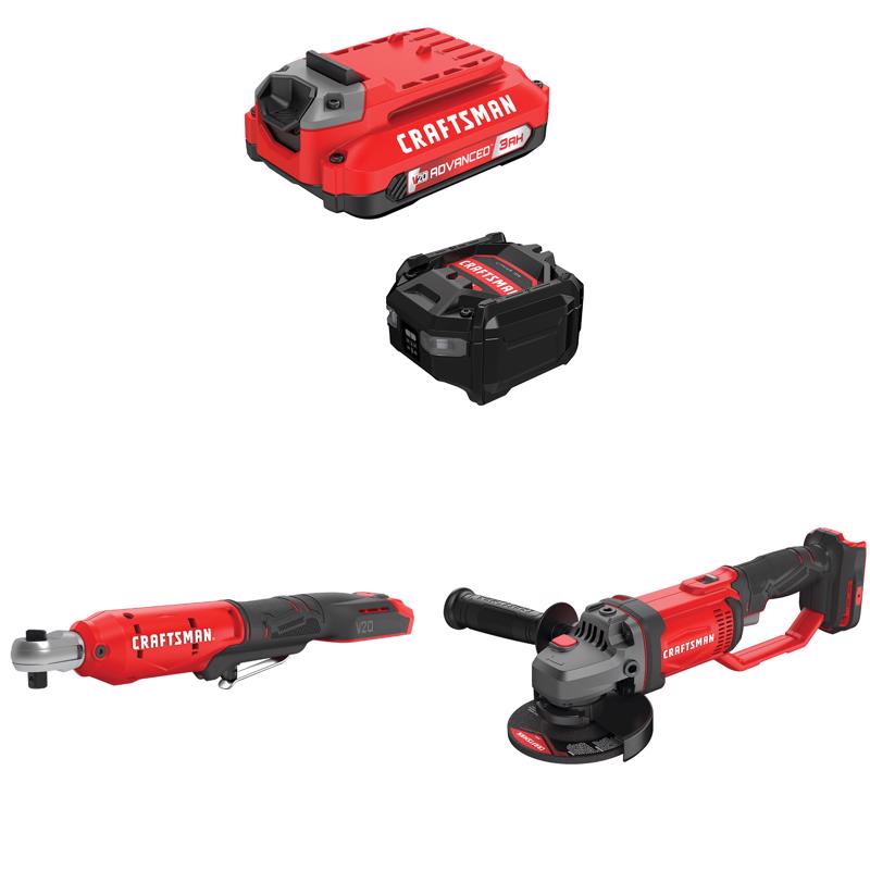 CRAFTSMAN V20 3Ah Advanced Battery Starter with 3/8-in Ratchet with4.5-in Grinder