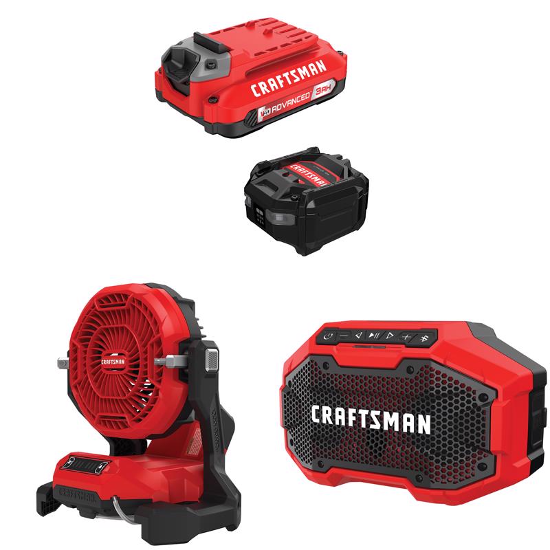 CRAFTSMAN V20 3Ah Advanced Battery Starter with 3-Speed Misting Fan with Bluetooth Speaker