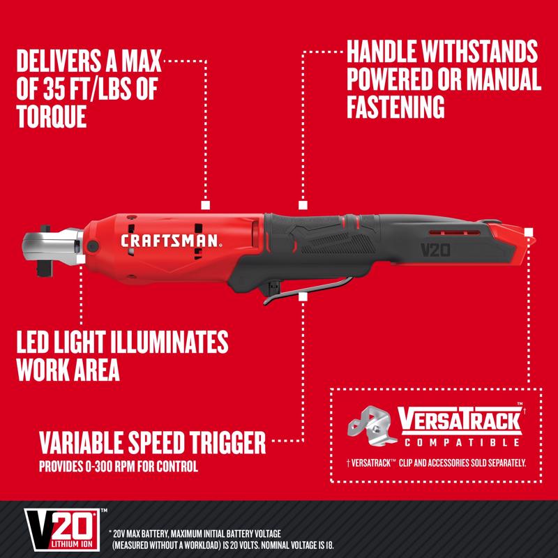 CRAFTSMAN V20 4Ah Battery and Charger Starter Kit with 2Gal Wet/Dry Vac with3/8-in Ratchet