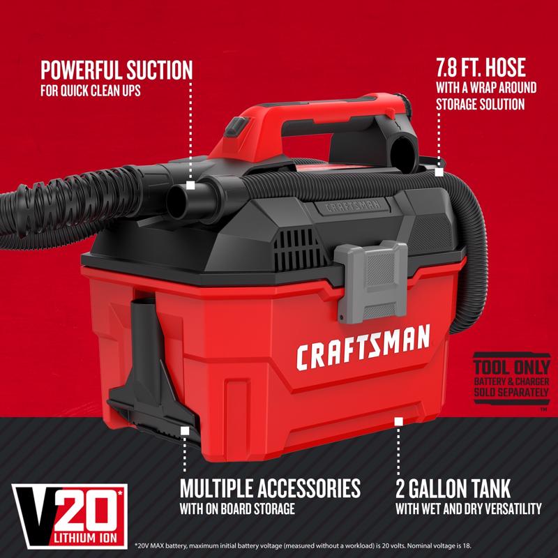 CRAFTSMAN V20 4Ah Battery and Charger Starter Kit with 2Gal Wet/Dry Vac with Reciprocating Saw