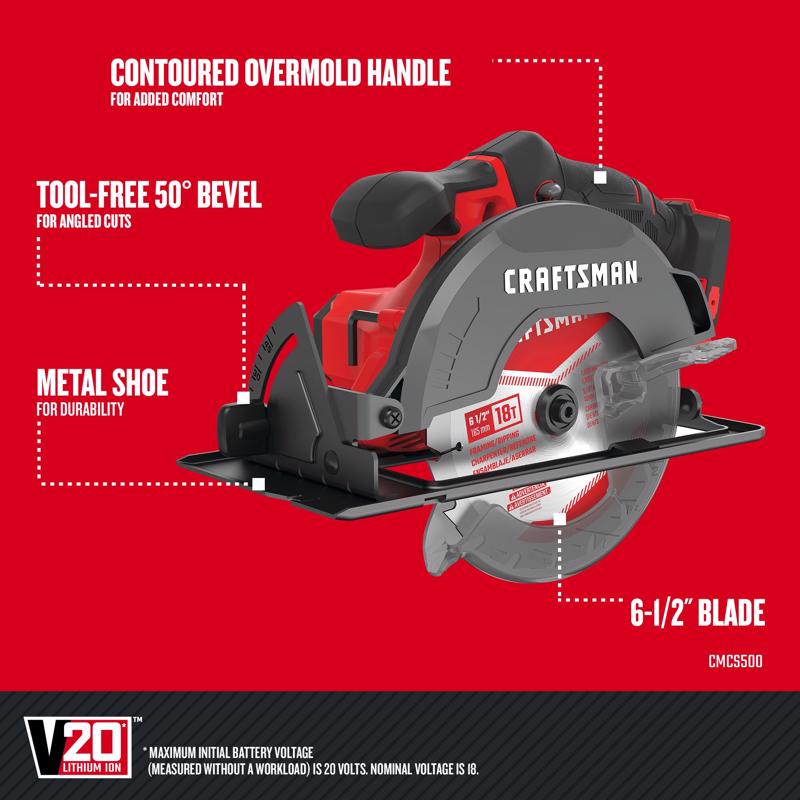CRAFTSMAN V20 4Ah Battery and Charger Starter Kit with 3/8-in Ratchet with6-1/2-in Circular Saw