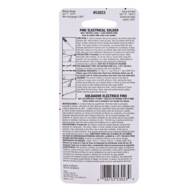 Oatey 0.8 oz Rosin Core Solder Wire Tin/Lead 60/40 1 pc