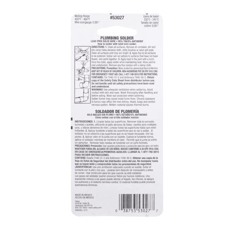 Oatey 4 oz Lead-Free Plumbing Wire Solder Tin/Antimony 95/5 1 pc