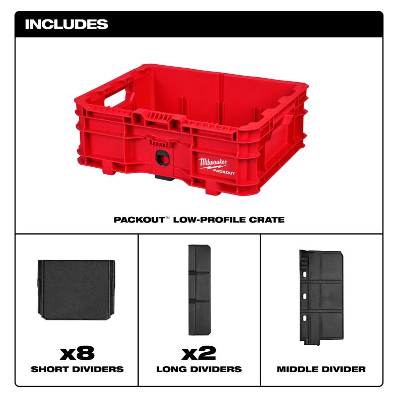 Milwaukee PACKOUT 6.63 in. H X 18.625 in. D Crate Modular System Black/Red