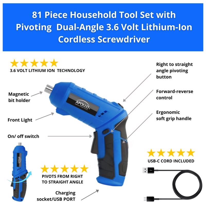 Apollo Tools Household Tool Kit 81 pc