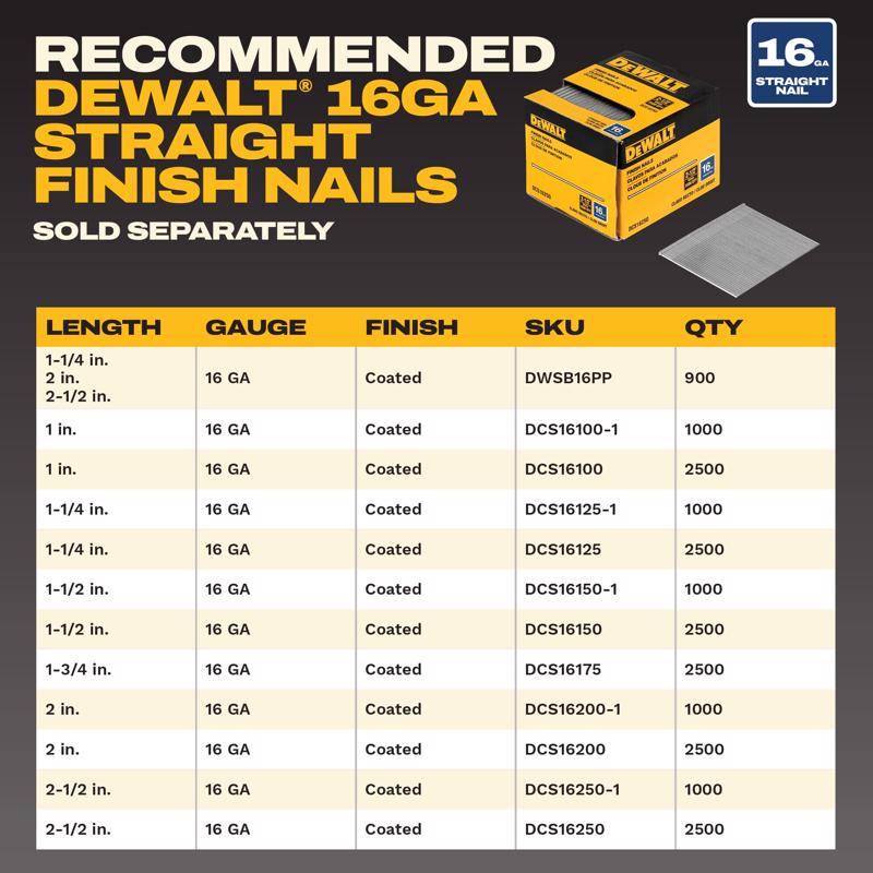 DEWALT 20V MAX XR 16 Ga. Cordless Straight Finish Nailer Tool Only