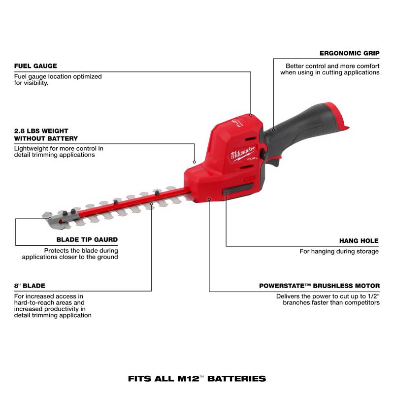 M12 FUEL Hedge Trimmer Kit w 5.0Ah & 4.0Ah Battery Packs