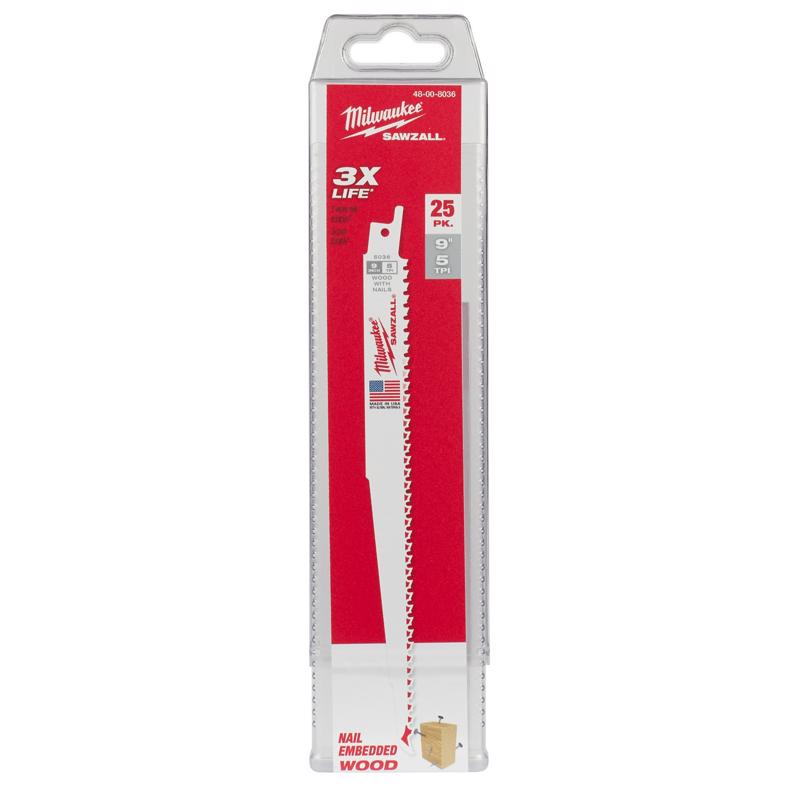 Milwaukee Sawzall 9 in. High Speed Steel Reciprocating Saw Blade 5 TPI 25 pk