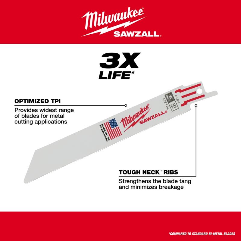 Milwaukee Sawzall 6 in. High Speed Steel Reciprocating Saw Blade 14 TPI 50 pk