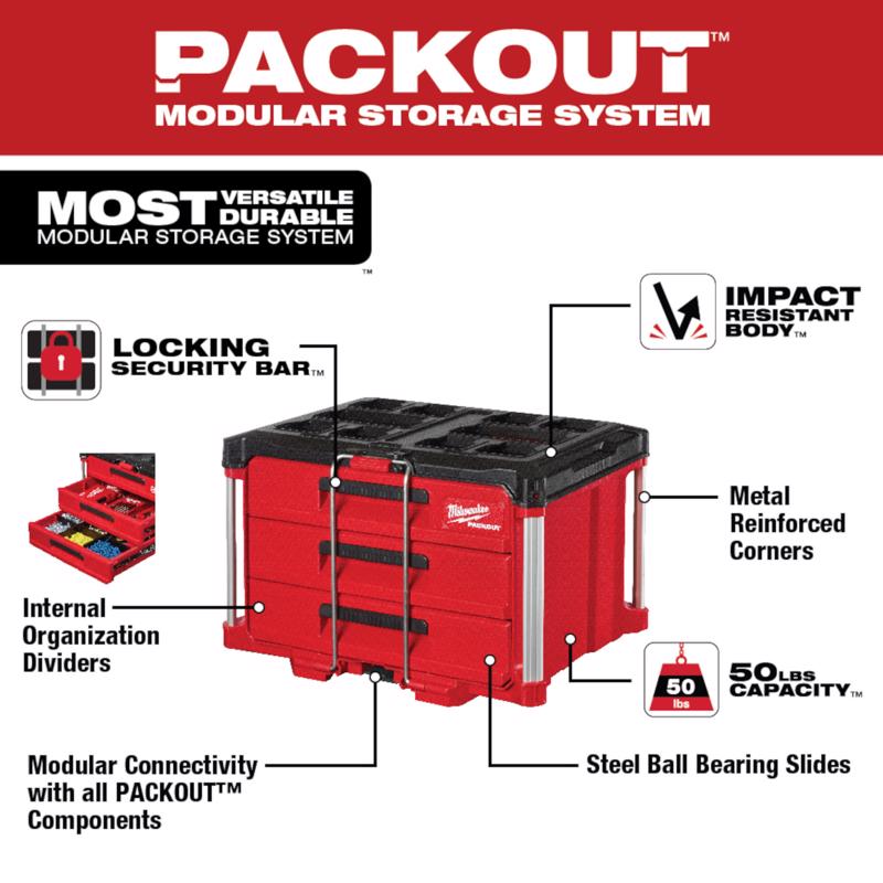 PACKOUT Rolling Drawer w 2-Drawer and 3-Drawer Tool Box 3PC Stack