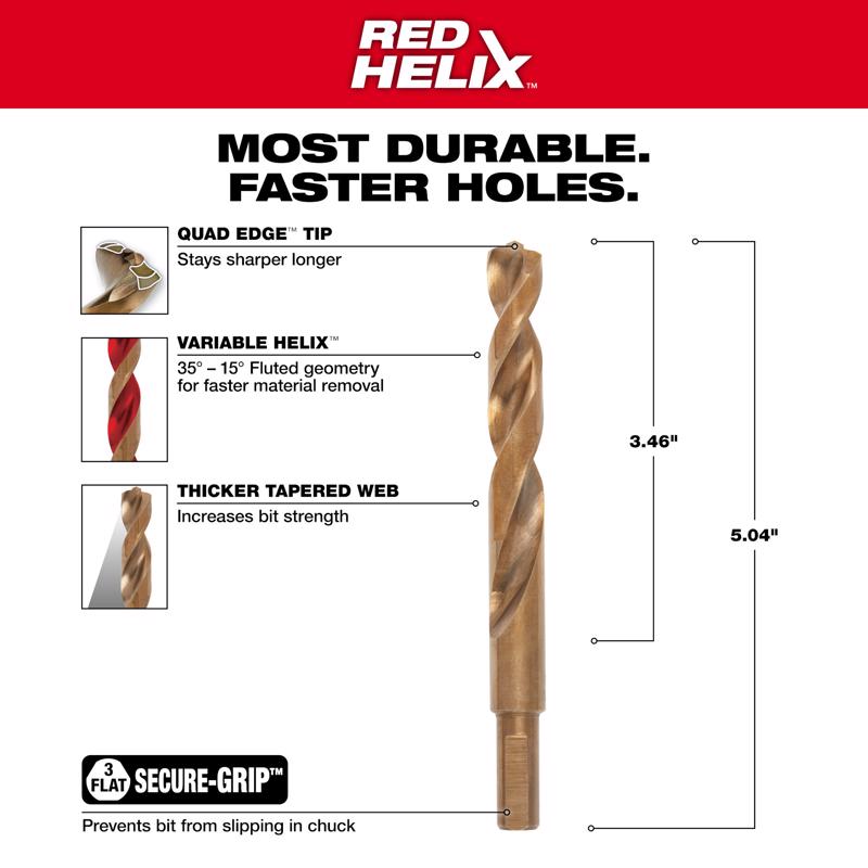 Milwaukee 31/64 in. X 5.12 in. L Cobalt Drill Bit 1 pc