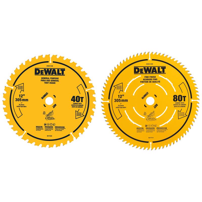 DeWalt 12 in. D Tungsten Carbide Tipped Circular Saw Blade Set 40 and 80 teeth 2 pc