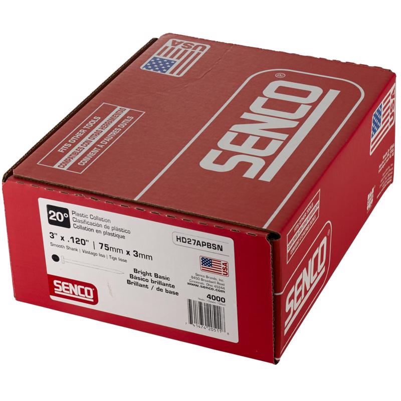 Senco 3 in. L X 11 Ga. Angled Strip Bright Framing Nails 20 deg 4000 pk