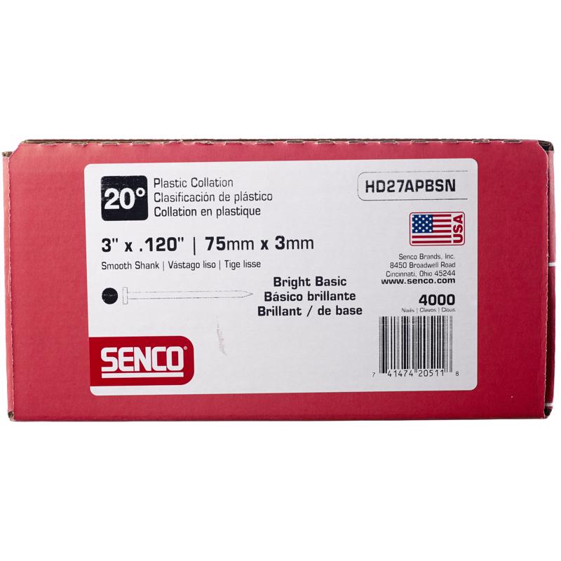 Senco 3 in. L X 11 Ga. Angled Strip Bright Framing Nails 20 deg 4000 pk
