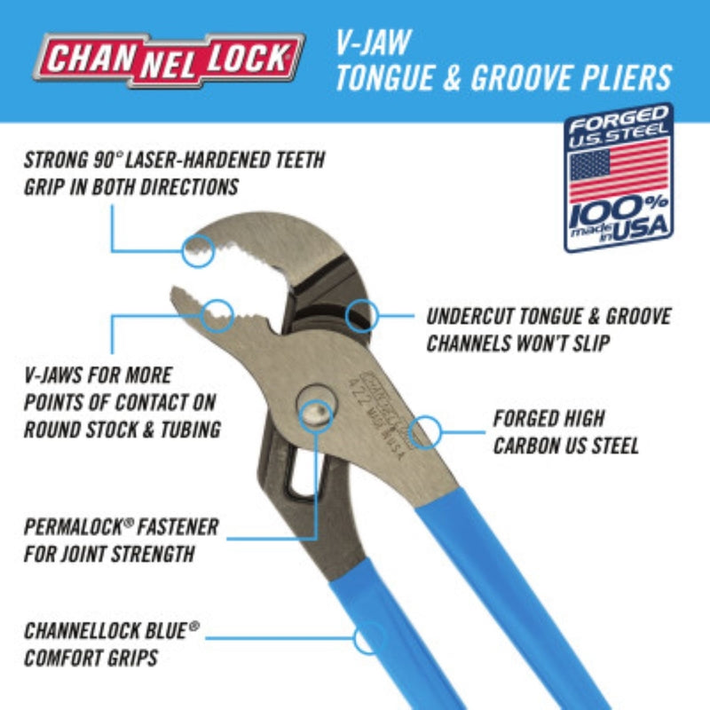 Channellock 6.5 in. Carbon Steel V-Jaw Tongue and Groove Pliers
