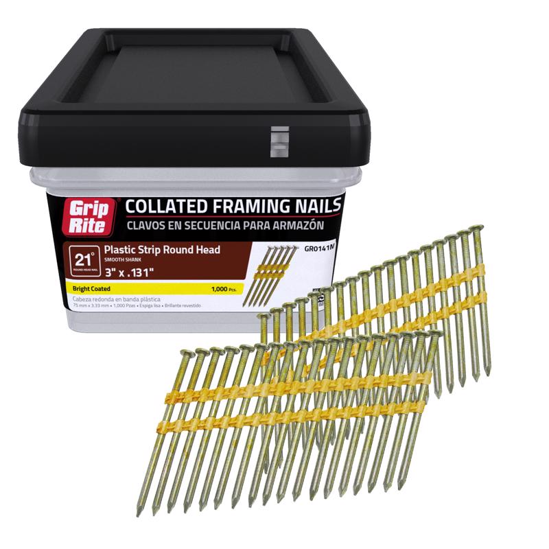 Grip-Rite 3 in. L X 10 Ga. Angled Strip Brite Framing Nails 21 deg 1000 pk