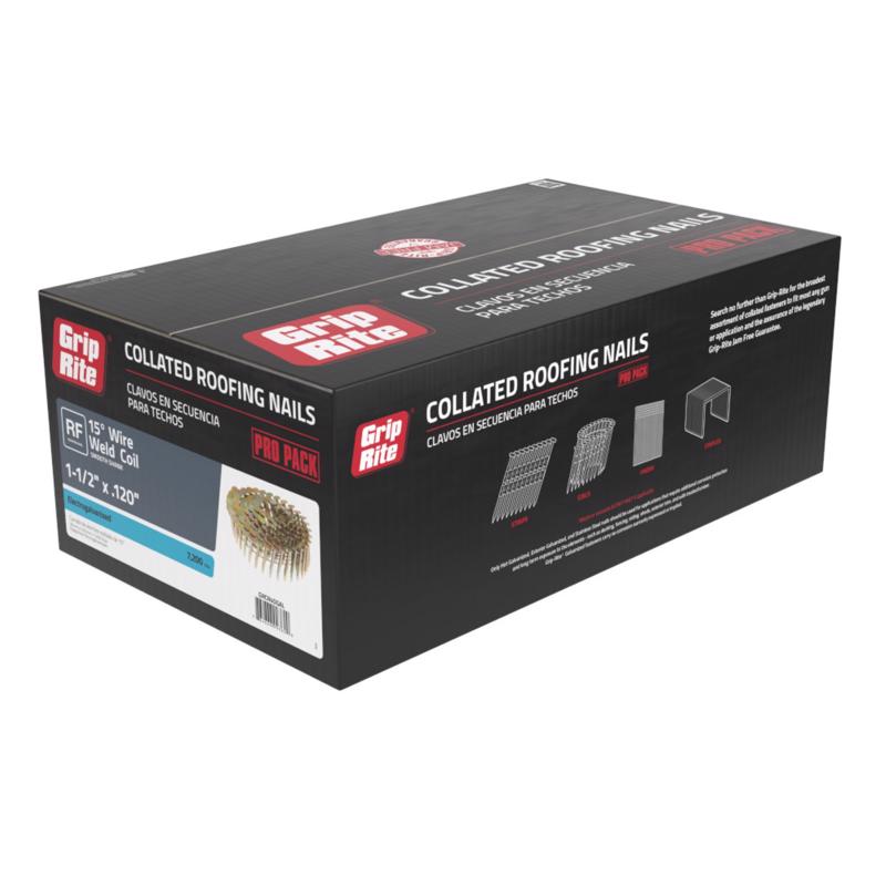 Grip-Rite 1-1/2 in. L X 11 Ga. Angled Coil Electro Galvanized Roofing Nails 15 deg 7200 pk