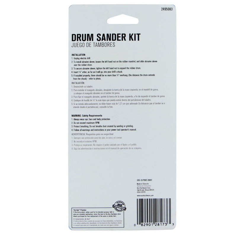 Ace 3/4 in. D X 3/4 in. L Aluminum Oxide Drum Sander Kit Assorted 10 pc