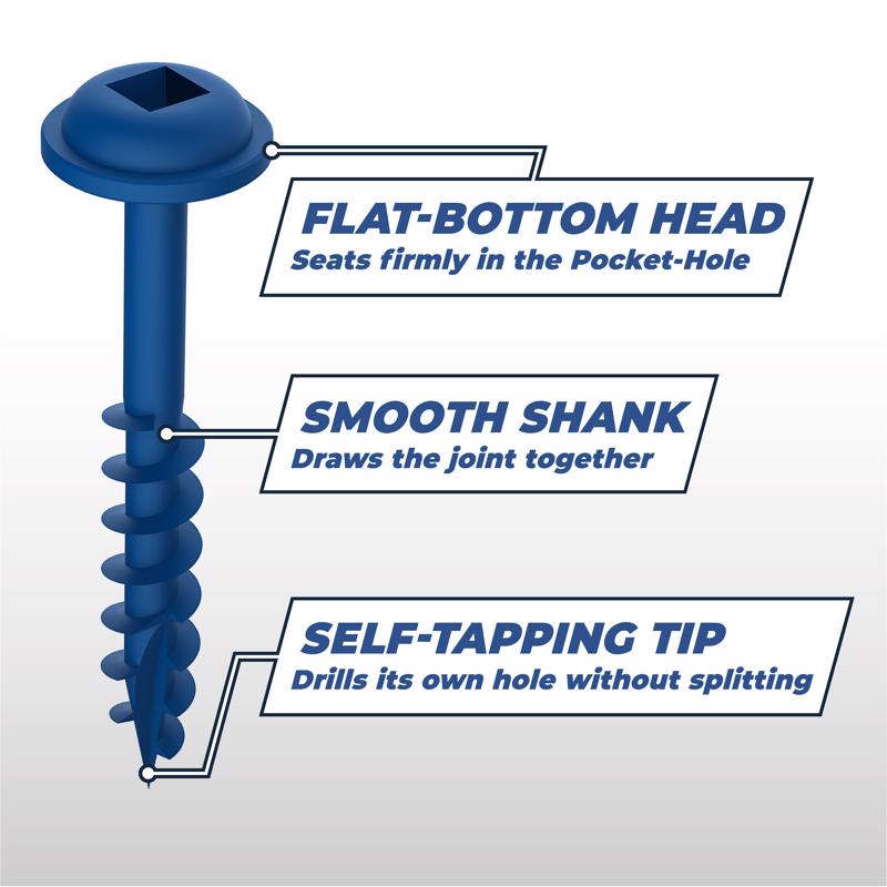 Kreg No. 8 X 1-1/4 in. L Square Blue-Kote Pocket-Hole Screw 100 ct