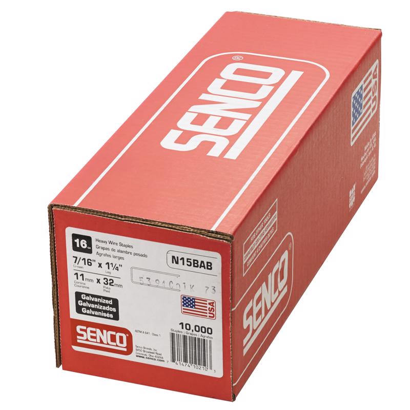 Senco 7/16 in. W X 1-1/4 in. L Galvanized Steel Wire Staples 16 Ga.