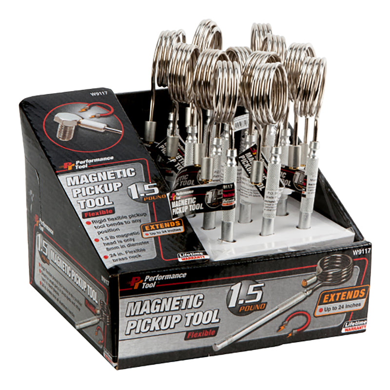 Performance Tool 24 in. L X 1.00 in. W Silver Flexible Magnetic Pickup Tool 1.5 lb. pull 12 pc