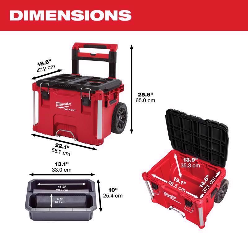 Milwaukee PACKOUT 22 in. Rolling Modular Tool Box Black/Red