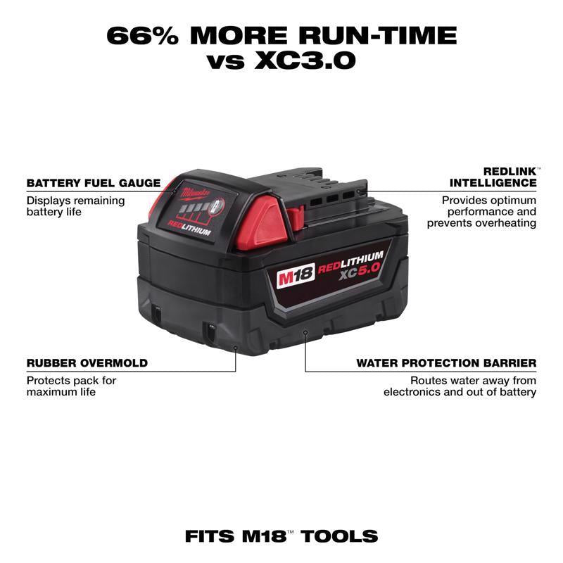Milwaukee M18 RedLithium XC5.0 5 Ah Lithium-Ion Extended Capacity Battery Pack 2 pc