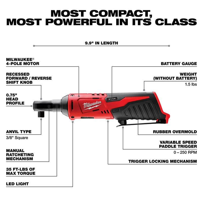 Milwaukee M12 3/8 in. Brushed Cordless Ratchet Tool Only