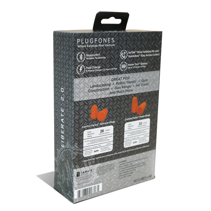 Plugfones Liberate 2.0 29 dB Nylon/Silicone/Foam Bluetooth Earplugs/Earphones w/Mic Yellow 1 pair