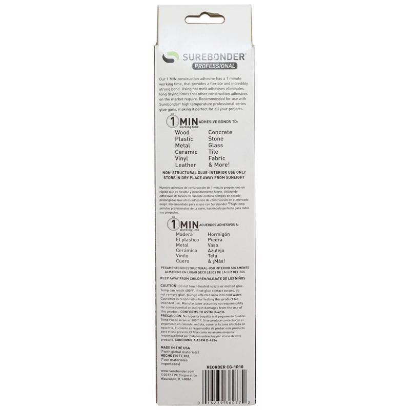 Surebonder .41 in. D X 10 in. L 1 Minute 1 Minute Construction Grade Glue Sticks Clear 18 pk
