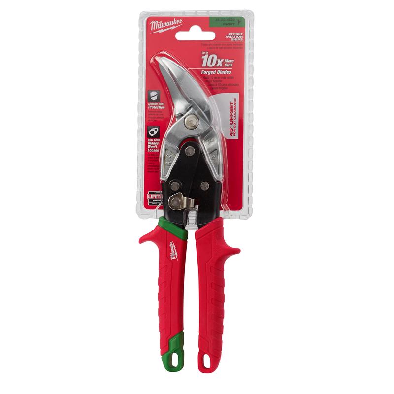 Milwaukee 10 in. Forged Alloy Steel Right Serrated Offset Aviation Snips 22 Ga. 1 pk