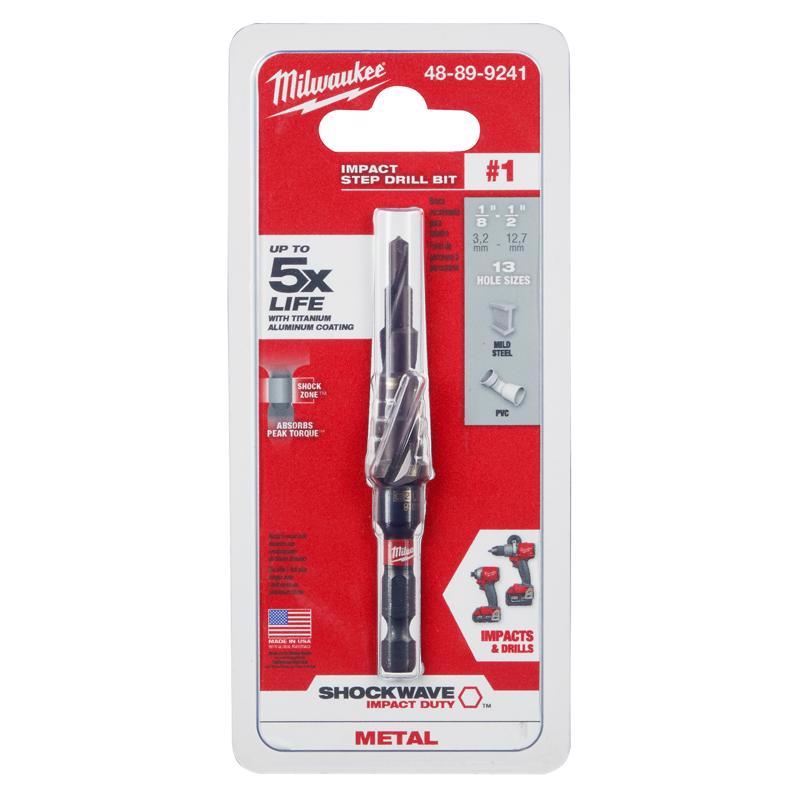 Milwaukee Shockwave #1 X 3.75 in. L High Speed Steel Impact Step Drill Bit Quick-Change Hex Shank 1