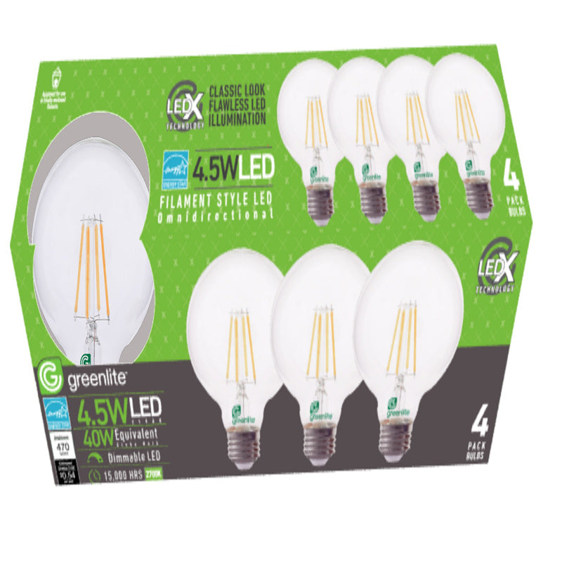 Greenlite G25 E26 (Medium) Filament LED Bulb Soft White 40 Watt Equivalence 4 pk